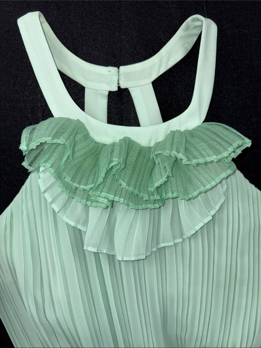 BCBGMAXAZRIA Louisa Opaline Green Pleated Ethereal Dress with a Halter Neck